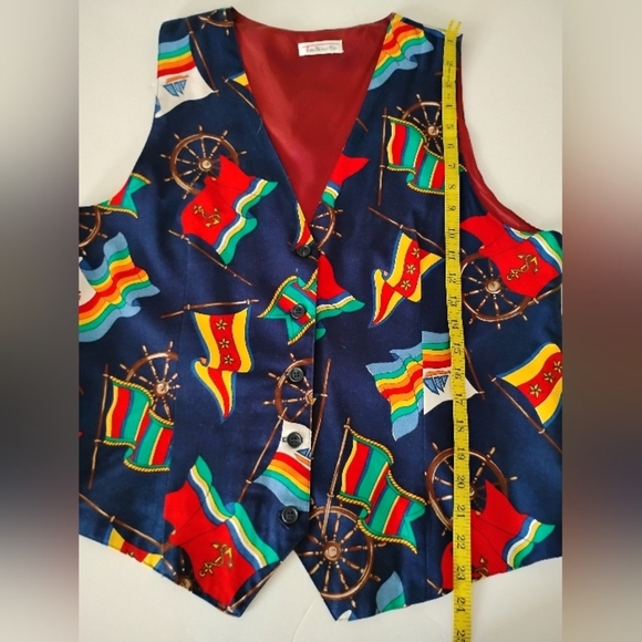 Talbots Vintage Nautical Sailboat Burgee Flag Vest Colorful Blue Red Boating M/L - Picture 12 of 12